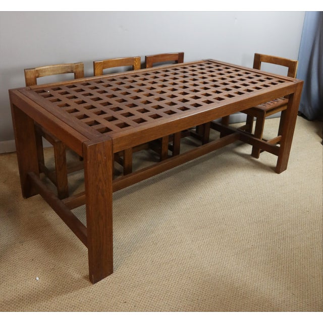 Vintage Oak Dining Table and Chairs, 1950s, Set of 9 For Sale - Image 4 of 16