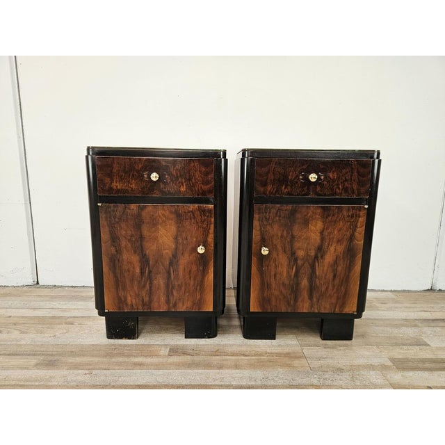 Art Deco Bedside Tables in Walnut Burl with Pink Glass Tops, 1940, Set of 2 For Sale - Image 16 of 16