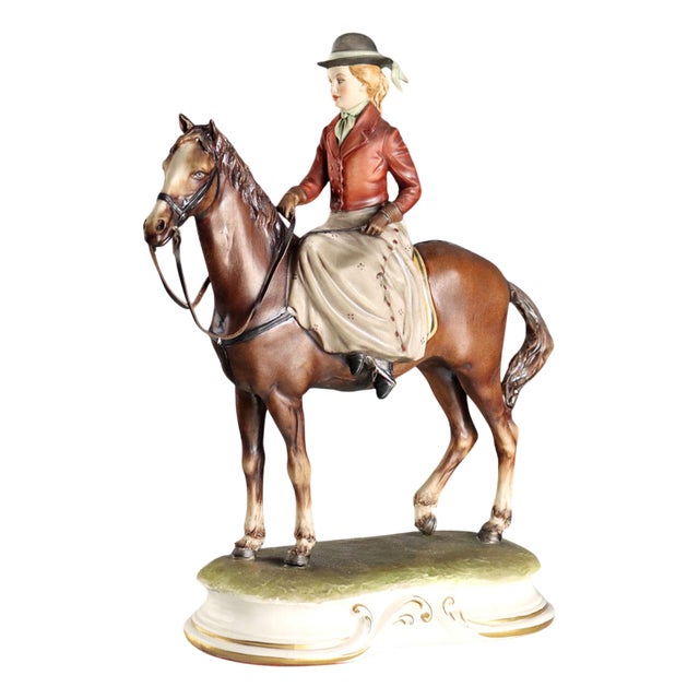 Young Woman on Horseback in Ceramic by Zani for Capodimonte For Sale