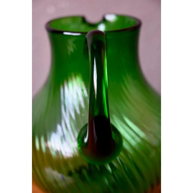 Glass Large Jug in Spiral Green Glass For Sale - Image 7 of 9