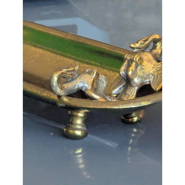 Art Nouveau Antique Brass Tone Pen Rest Adorned by Swans For Sale - Image 3 of 5