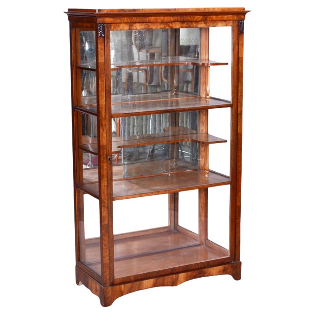 Czech Biedermeier Display Cabinet in Walnut and Spruce, 1830s For Sale