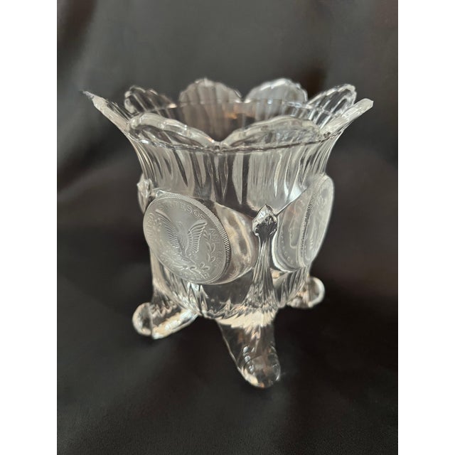 Mid 20th Century Glass Vase with Four Legs, Scalloped Top & Frosted Medallions For Sale - Image 5 of 8