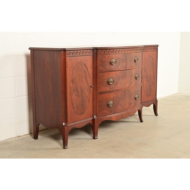 English Romweber Antique Federal Inlaid Flame Mahogany Sideboard Credenza, Circa 1920s For Sale - Image 3 of 12