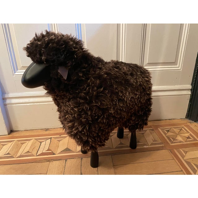 Claude Lalanne Lalanne Style Carved Wood Black Sheep Sculpture or Stool For Sale - Image 4 of 6