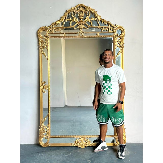 Late 20th Century Vintage Regency Monumental Gilt Floor Mirror For Sale - Image 5 of 6