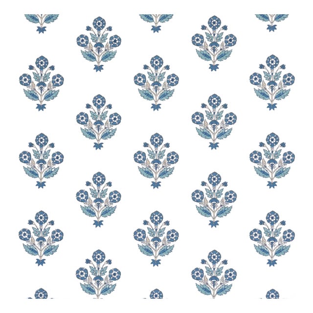 Schumacher Dalila Hand-Screen Print Wallcovering in Blue For Sale