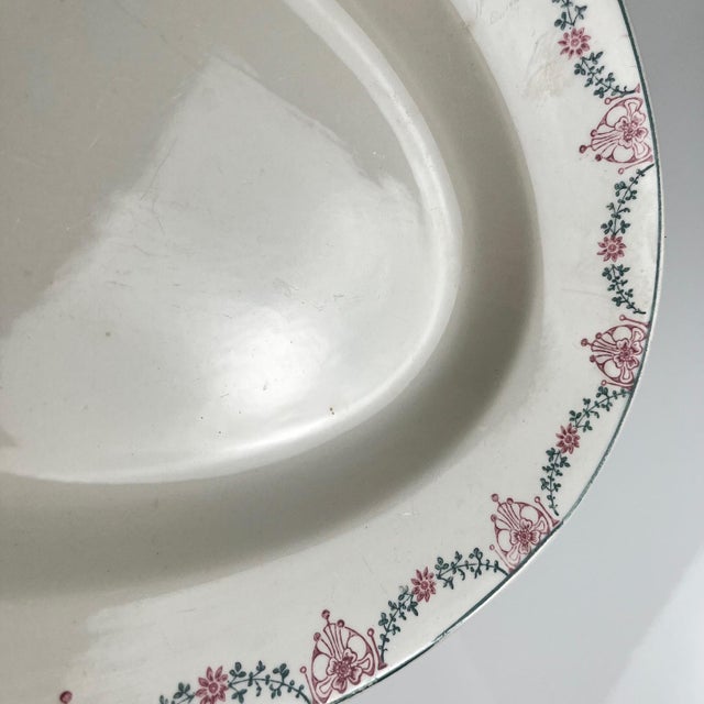 Green Early 20th Century Oval Platter with Pink and Green Garland Pattern from Longwy For Sale - Image 8 of 12