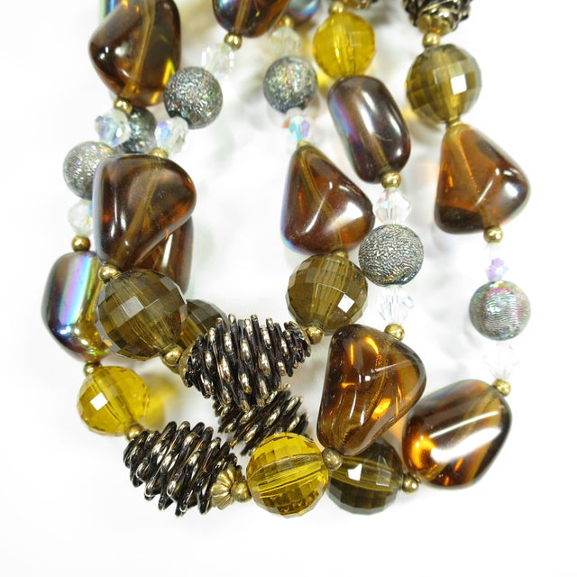 1950s Vintage 1950s Multi-Strand Amber Art Glass Necklace Set - 3 Pieces For Sale - Image 5 of 11