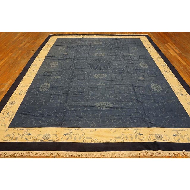 20th Century Chinese Peking Carpet ( 9' x 11'8" - 275 x 355 cm ) Blue Wool Hand Knotted Pile Rectangle Antique 1920s Rug,...