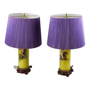 Mid 20th Century "Set of 2 Equestrian Cavalry Decoupage Lamps" Provenance: The Susie Hilfiger Collection
