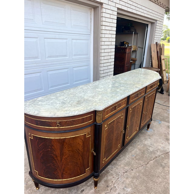 French 19th Century Louis XVI Carrara Marble Top Flame Mahogany Sideboard For Sale - Image 9 of 12
