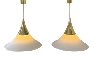 Pendant Lights in Brass and Opaline Glass from Limburg, Germany, 1970, Set of 2
