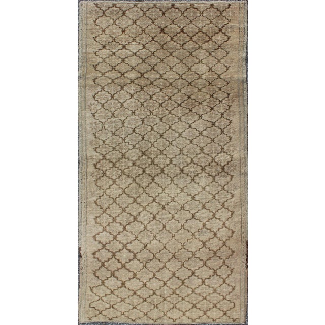 Oyster Gray Muted Oushak With All-Over Tribal Design in Light Tones of Taupe and Browns For Sale - Image 8 of 8