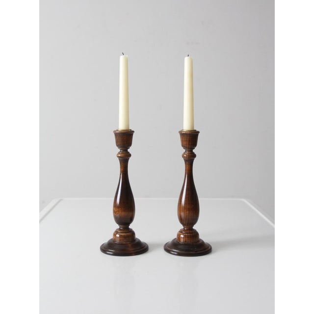 Vintage Wooden Candlestick Holders Pair For Sale - Image 6 of 9