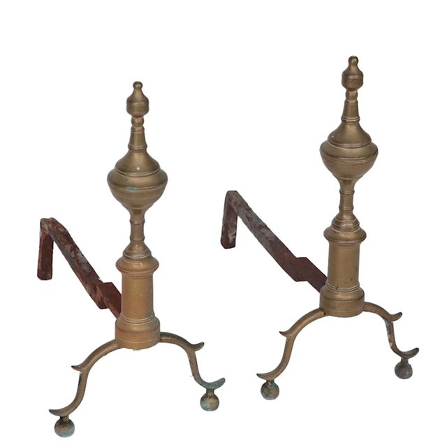 Antique Brass Steeple Form Andirons For Sale In New York - Image 6 of 7