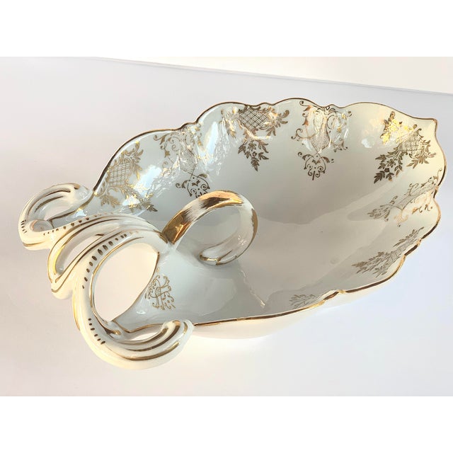 Rare Antique German Sitzendorf, Voigt Brothers Porcelain 'Dresden Style' Bowl, Vide Poche, With Ornate Handle and Intricate, Filigreed Gilt Detailing For Sale - Image 12 of 12