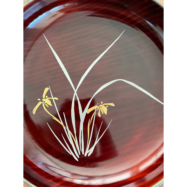 Asian Zohiko Kyoto 9" Japanese Lacquerware Maki-E Orchid Wood Tray Showa Era C. 1960s For Sale - Image 3 of 6