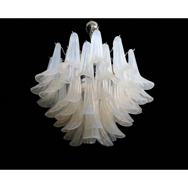 Metal Chandelier with Opal Tulip Murano Glass, 1972 For Sale - Image 7 of 12