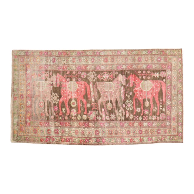 Vintage Zabihi Collection Pictorial Horse Karabagh Rug - 5' x 9'9" For Sale