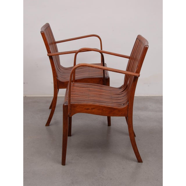 Wood Art Nouveau Slatted Armchair attributed to Thonet, 1910 For Sale - Image 7 of 16