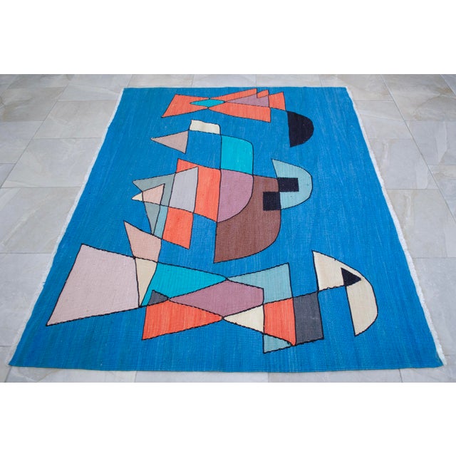 2020s Paul Klee - Sailing Boats - Inspired Silk Hand Woven Area - Wall Rug Nautical Decor - 4′5″ × 5′11″ For Sale - Image 5 of 14