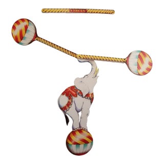 Vintage French Circus Elephant Cardboard Mobile by Ch. Poumeyrol for Kid French For Sale