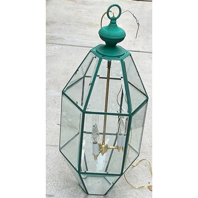 American Vintage Hexagonal Hanging Lantern Solid Brass Foyer Pendant Light For Sale - Image 3 of 14