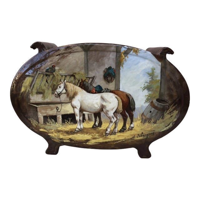 Large 19th French Jardiniere With Horses & Barnyard Albert Lebarque For Sale