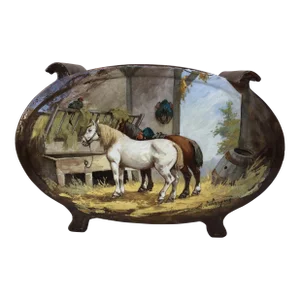 Large 19th French Jardiniere With Horses & Barnyard Albert Lebarque
