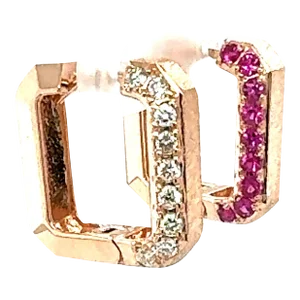 1.16 Carat Pink Sapphire Diamond Rose Gold Hoop Earrings - 2 Pieces