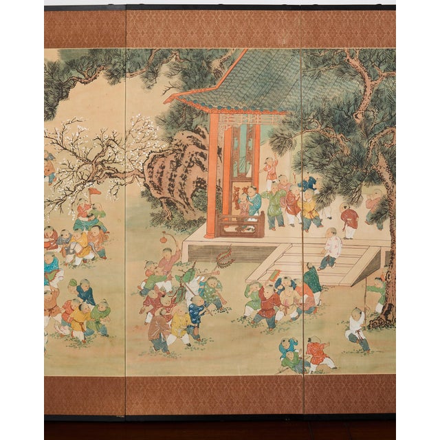 Mid 20th Century Kano School Four Panel Screen One Hundred Boys For Sale - Image 5 of 18