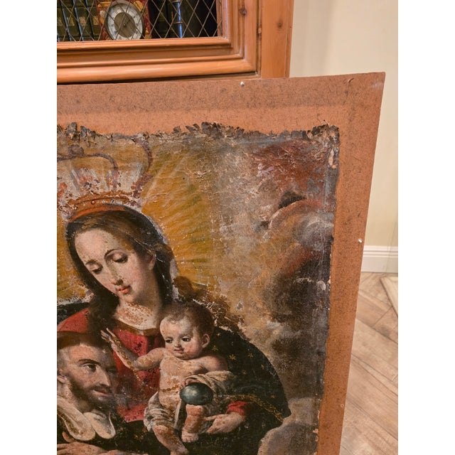 Antique Spanish Colonial Painting on Canvas Under Glass For Sale - Image 9 of 12