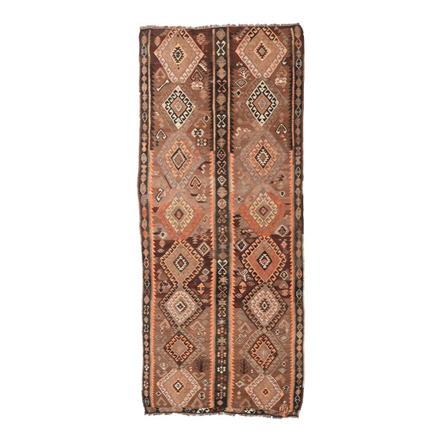 Vintage Decorative Kars Kilim Rug - 5`1″ X 12`4″ For Sale