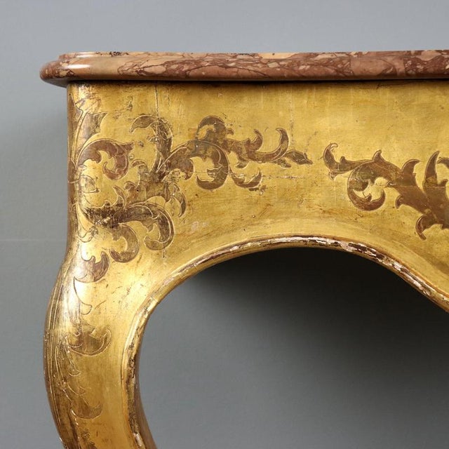 Antique 19th Century Gilded Wood Console with Marble Top, Italy For Sale - Image 4 of 13
