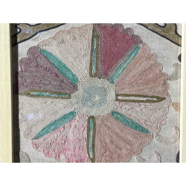 Wood Set of Four 19 Century Antique Silk Suzani Wall Hanging For Sale - Image 7 of 12