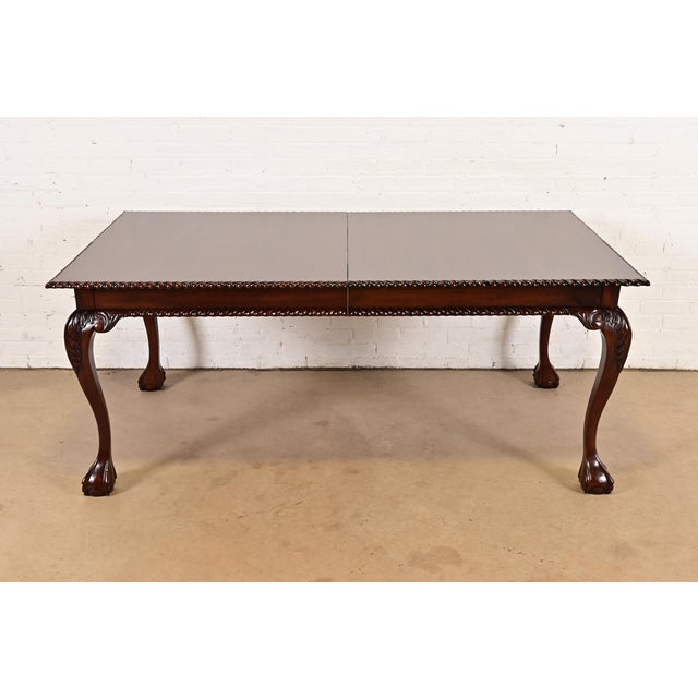 Wood Henredon Style Chippendale Carved Mahogany Extension Dining Table, Newly Refinished For Sale - Image 7 of 14