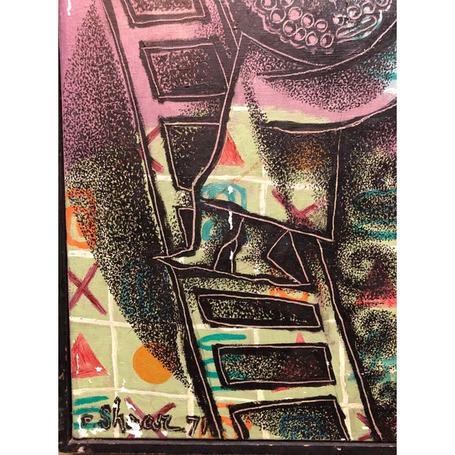 Folk Art Pinchas ShaarJudaica Polish Israeli Folk Art Biblical Modernist Oil Painting, c.1960 For Sale - Image 3 of 5