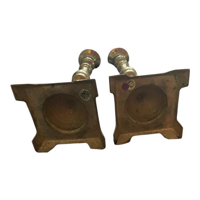 American Pair Vintage Mid Century Brass 12" Tall Neoclassical Baluster Style Candlestick/Candle Holder For Sale - Image 3 of 9