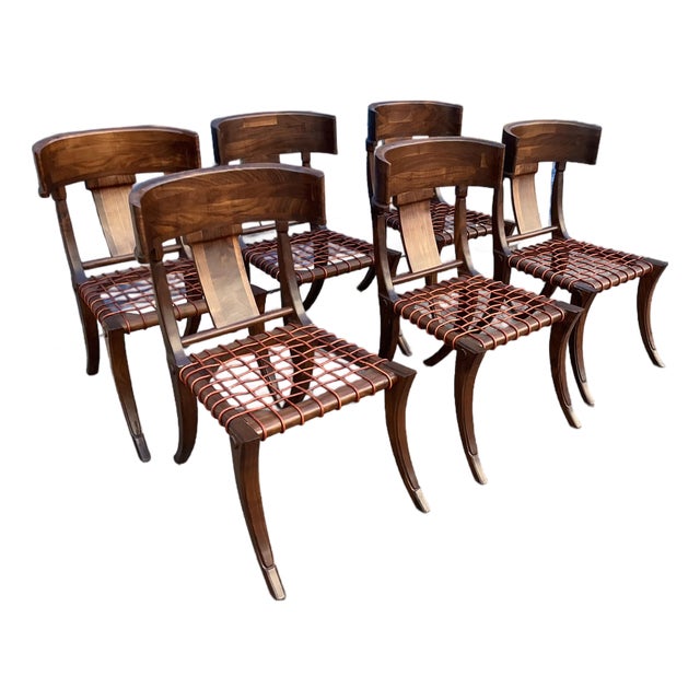 T. H. Robsjohn Gibbings Style Solid Walnut Klismos Chairs. Set of 6 For Sale
