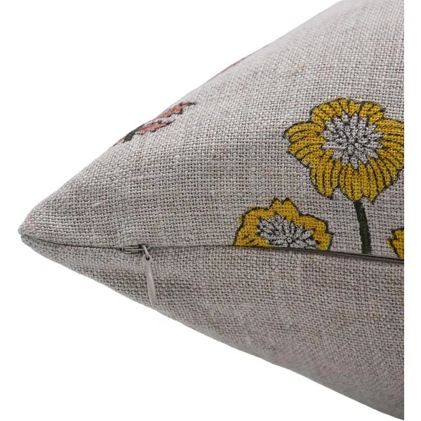 Industrial Floral Home Decor Thick Linen Cushion Cover 14x14 Inch- Amitabh For Sale - Image 3 of 4