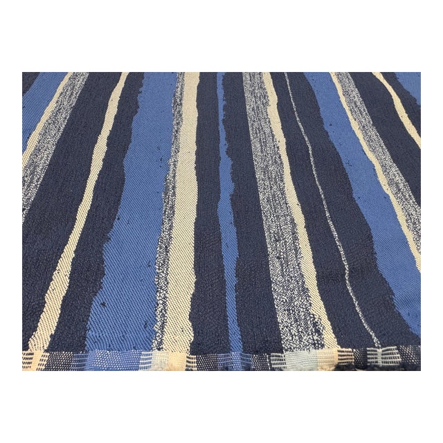 Bella Dura Mesa Indigo Navy Blue Indoor Outdoor Performance Stripe Upholstery Fabric For Sale