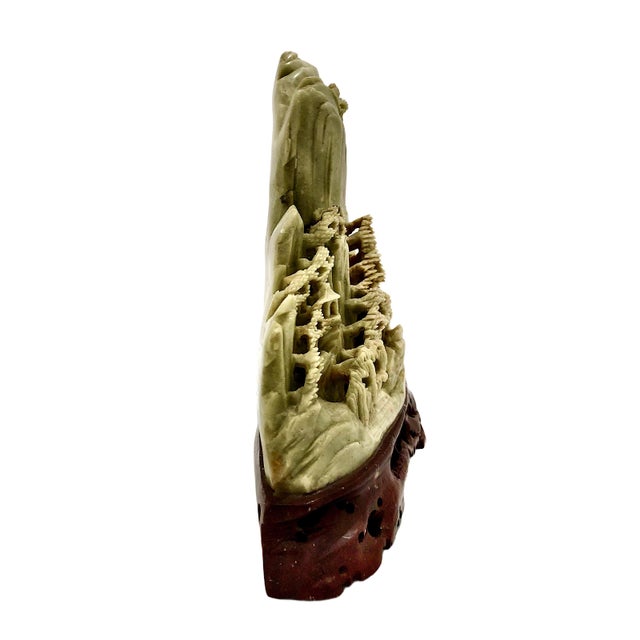 Avocado Vintage Chinese Soapstone Carving of a Serene Mountain Village For Sale - Image 8 of 11