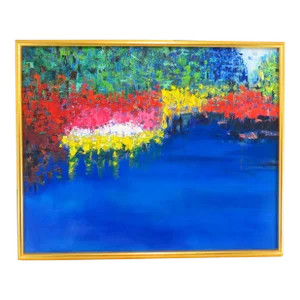 Vintage Late 1990s Modern Abstract Oil Painting on Mason Board - Artist Signed