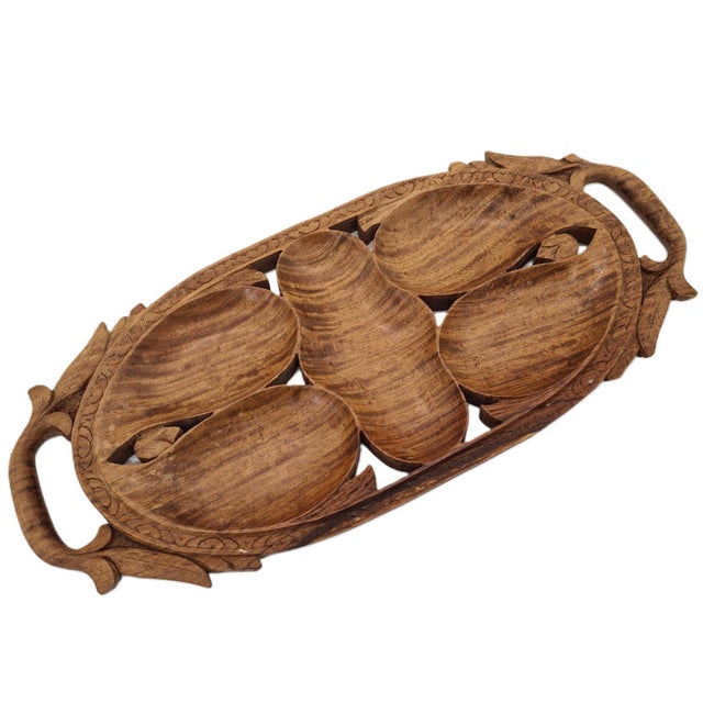 Hand-Carved Teak Tray, India, 1960s For Sale - Image 10 of 10