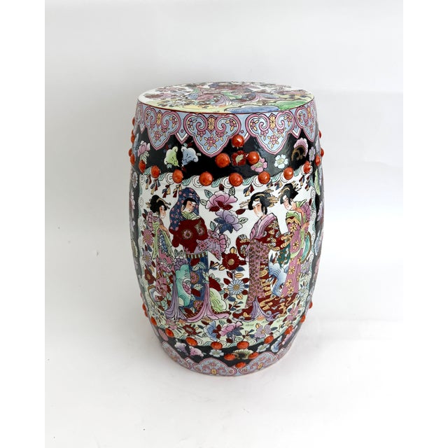 Vintage Mid-Century Famille Noire Porcelain Garden Stool Side Table For Sale - Image 4 of 11
