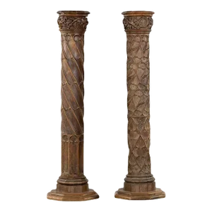 Pair of Antique Wood Carved Gothic Revival Architectural Columns