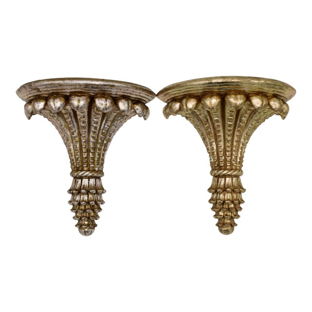 Hollywood Regency Style Golden Wheat Wall Shelves - a Pair For Sale