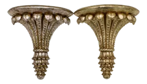 Hollywood Regency Style Golden Wheat Wall Shelves - a Pair