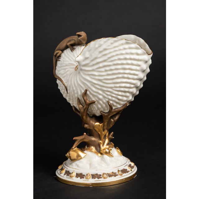 Metal Antique Royal Worcester Porcelain Nautilus Shell and Lizard Vase 1883 U Mark For Sale - Image 7 of 11